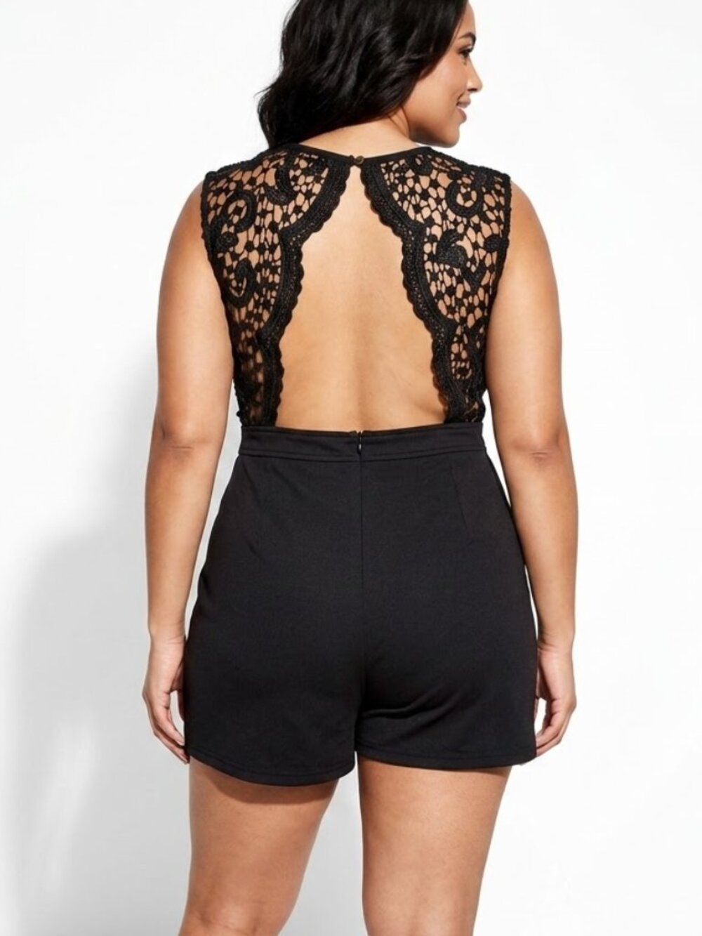 ZANZEA Black Lace Open Back Romper Jumpsuit Plus Size 3XL